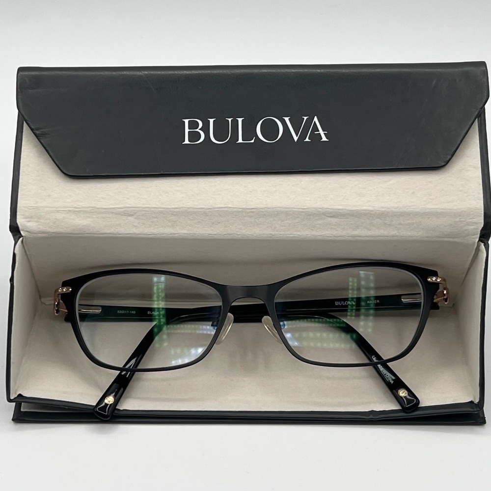 Bulova Kaser Black Metal Eyeglasses Frame Women Cat Eye 53017-145  Frame only‎